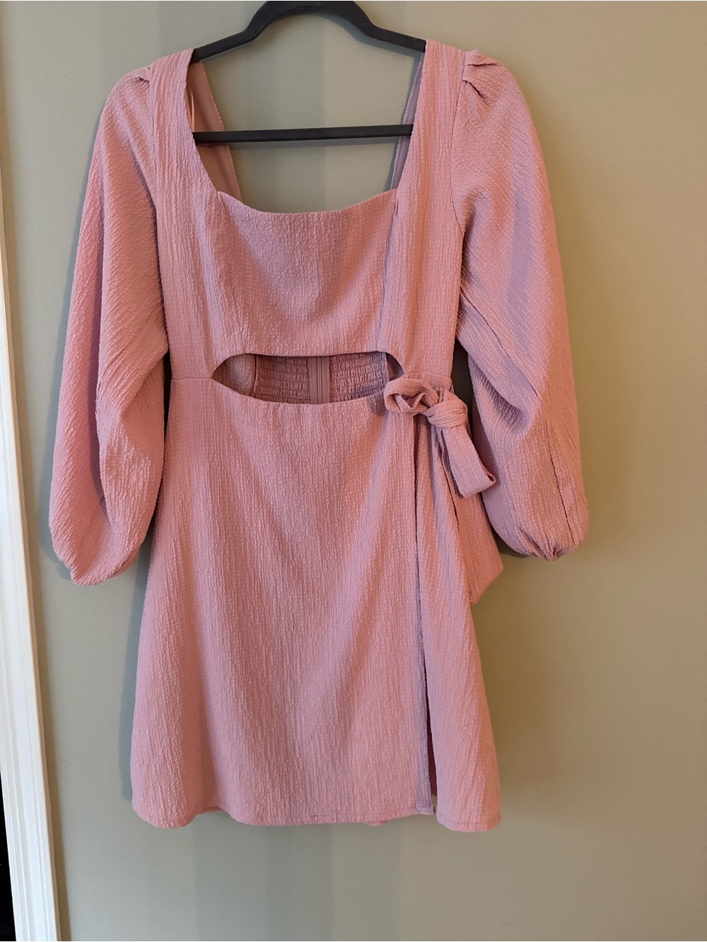 Astr Pink Textured Cutout Mini Dress with Tie Detail